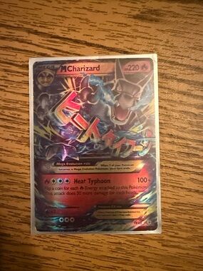 Pokemon Charizard Mega EX Holographic Attack Card - Red, Blue, Gold